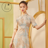 连衣裙刺绣真丝裙子礼服 花木深中国风旗袍改良版 春晚同款 店