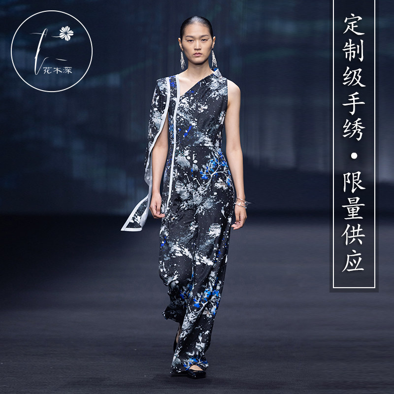 上海时装周走秀款花木深礼服级手工立体珠绣连体衣高奢连身裤定制