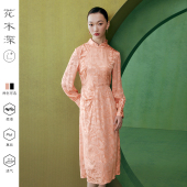 花木深5A级真丝旗袍改良高端收腰立领礼服裙新款 中国风提花连衣裙