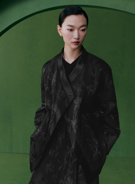 【张馨予同款】花木深新中式棉服女改良汉服黑色棉衣提花夹棉外套