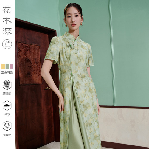 泡泡袖印花碎花裙子莱赛尔连衣裙