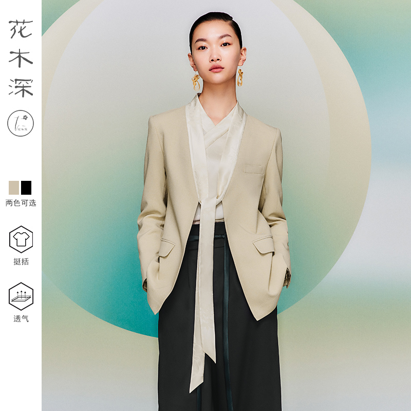 拼接提花花木深复古长袖西装新款