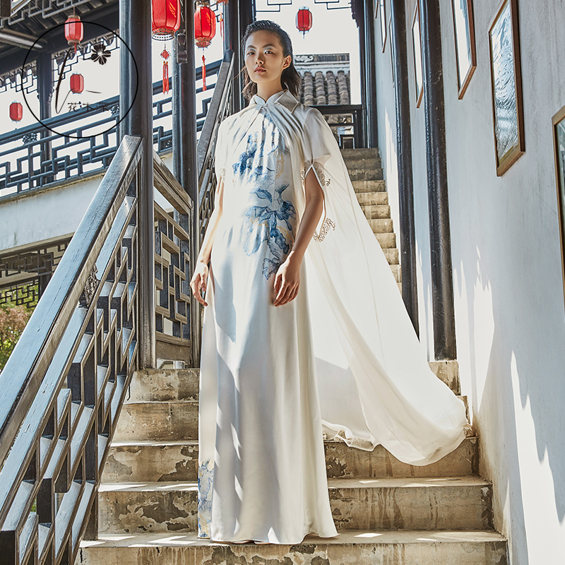 花木深手工苏绣旗袍连衣裙