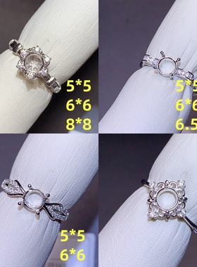 圆形多尺寸精工镶钻S925纯银戒托活口女戒未镶嵌复古豪华简约戒托