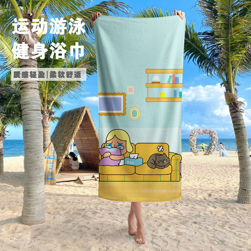 新款海边游泳浴巾速干吸水沙滩裹巾健身房卡通动漫运动擦汗大毛巾