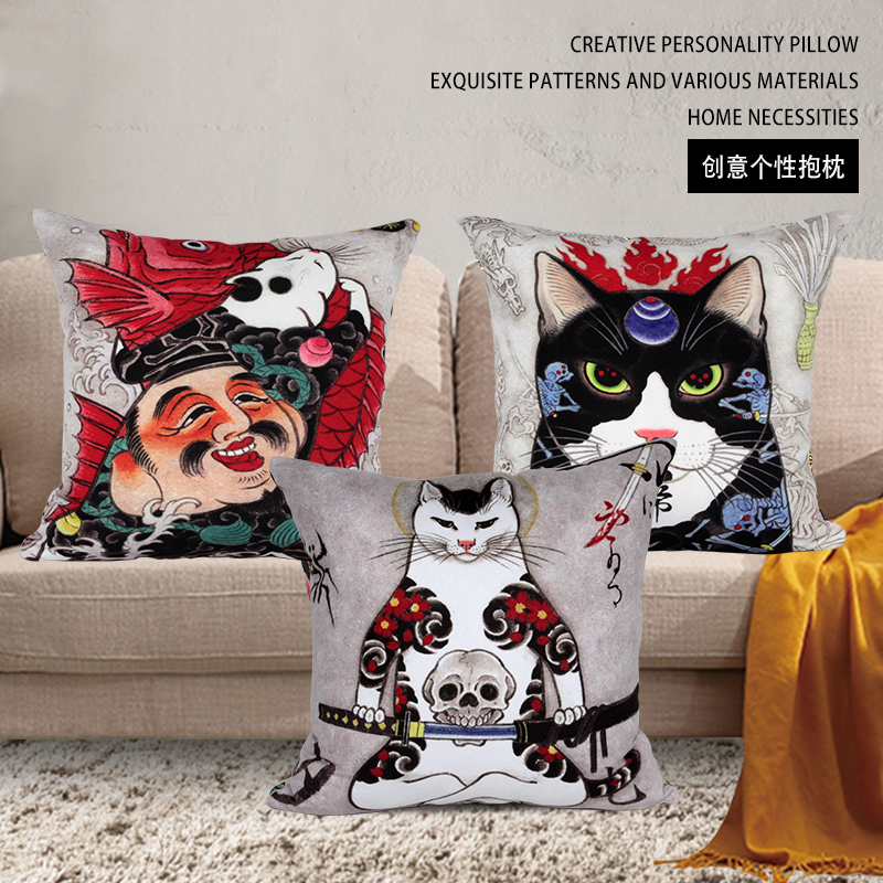 日式纹身店装饰汽车摆件抱枕靠枕