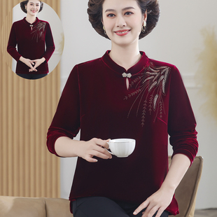 春秋薄款长袖中老年女金丝绒上衣国风喜婆婆奶奶装中式妈妈装小衫