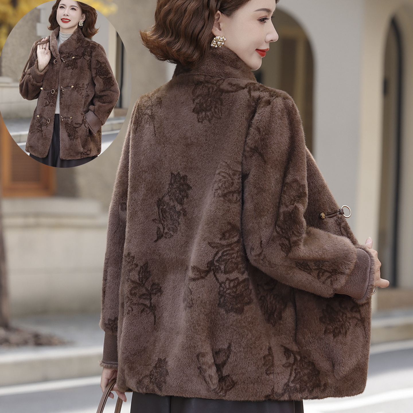 妈妈冬装高贵水貂绒外套