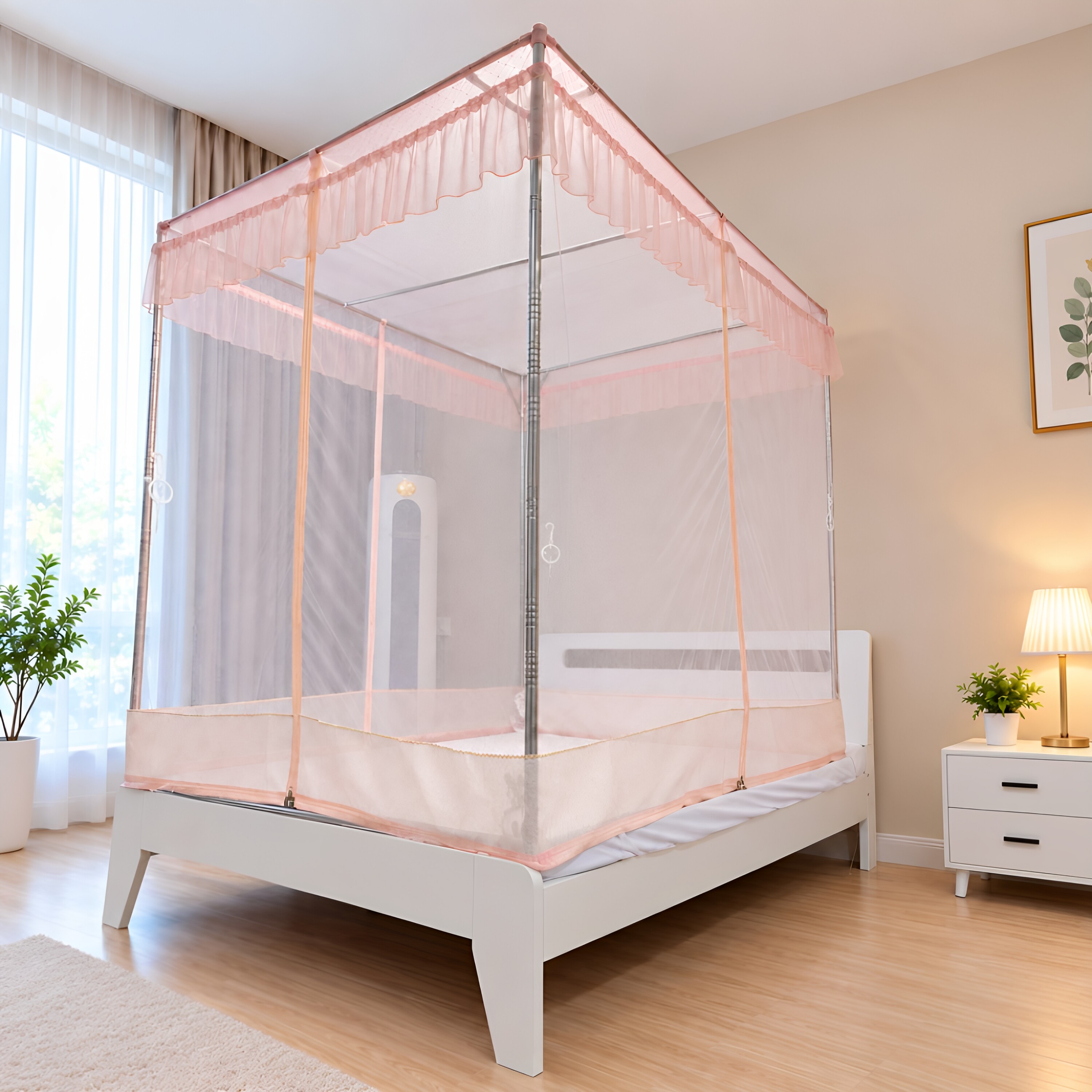 新款蚊帐架子不锈钢儿童婴儿防摔蚊帐加密家用三开门1.8米床支架