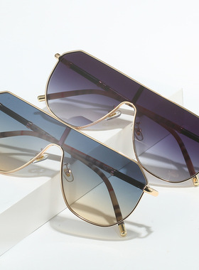 新款时尚一体镜片太阳镜男士金属休闲墨镜百搭遮阳镜潮人遮阳眼镜