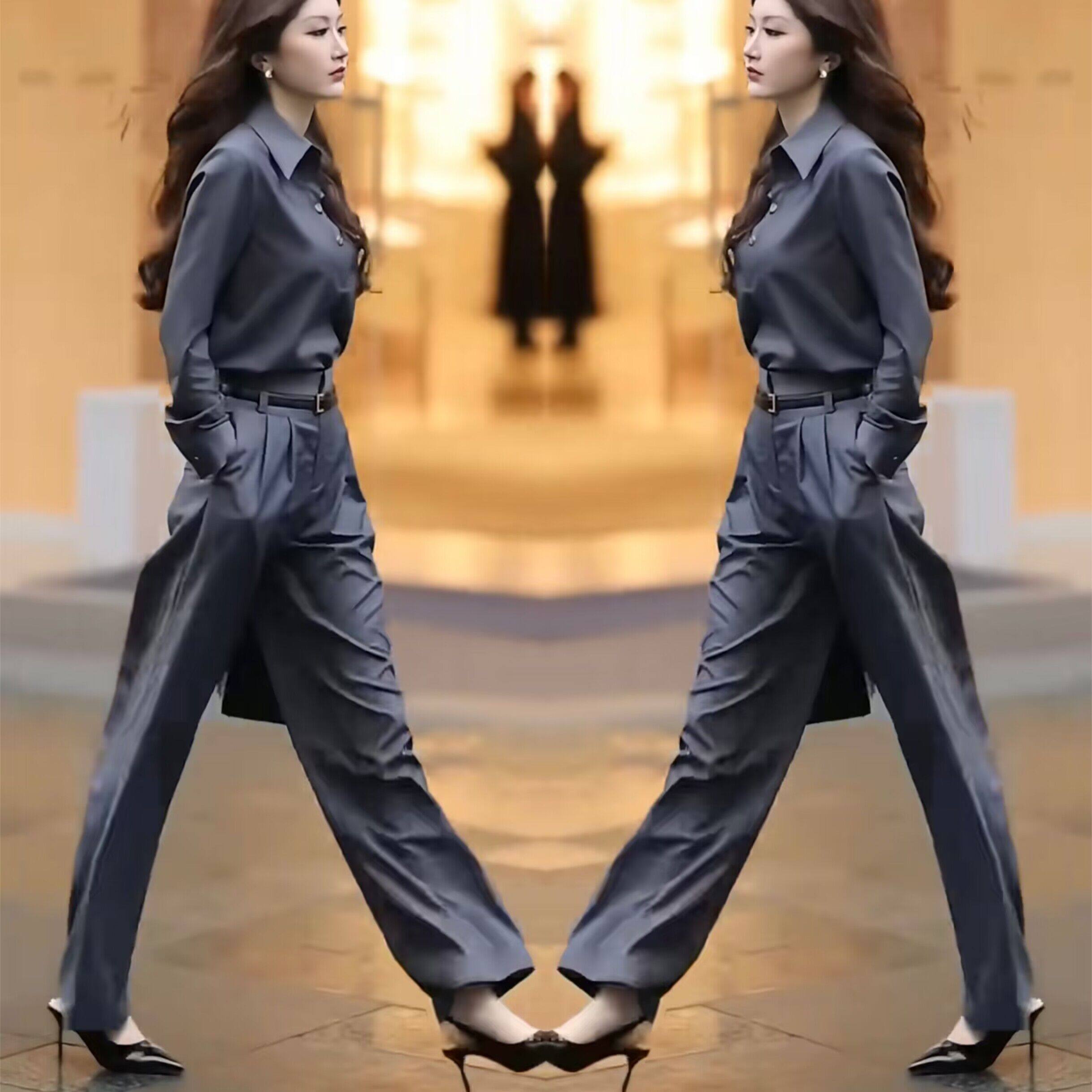 名媛风爆款女装2024年春季新款洋气时尚百搭长袖翻领衬衫高腰裤子,女装/女士精品,衬衫,淘宝优惠券,粉丝福利购,淘宝优惠卷