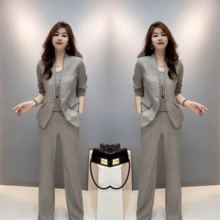 欧洲站网红爆款减龄女神范洋气高品质西服三件套打底衫外套裤子潮