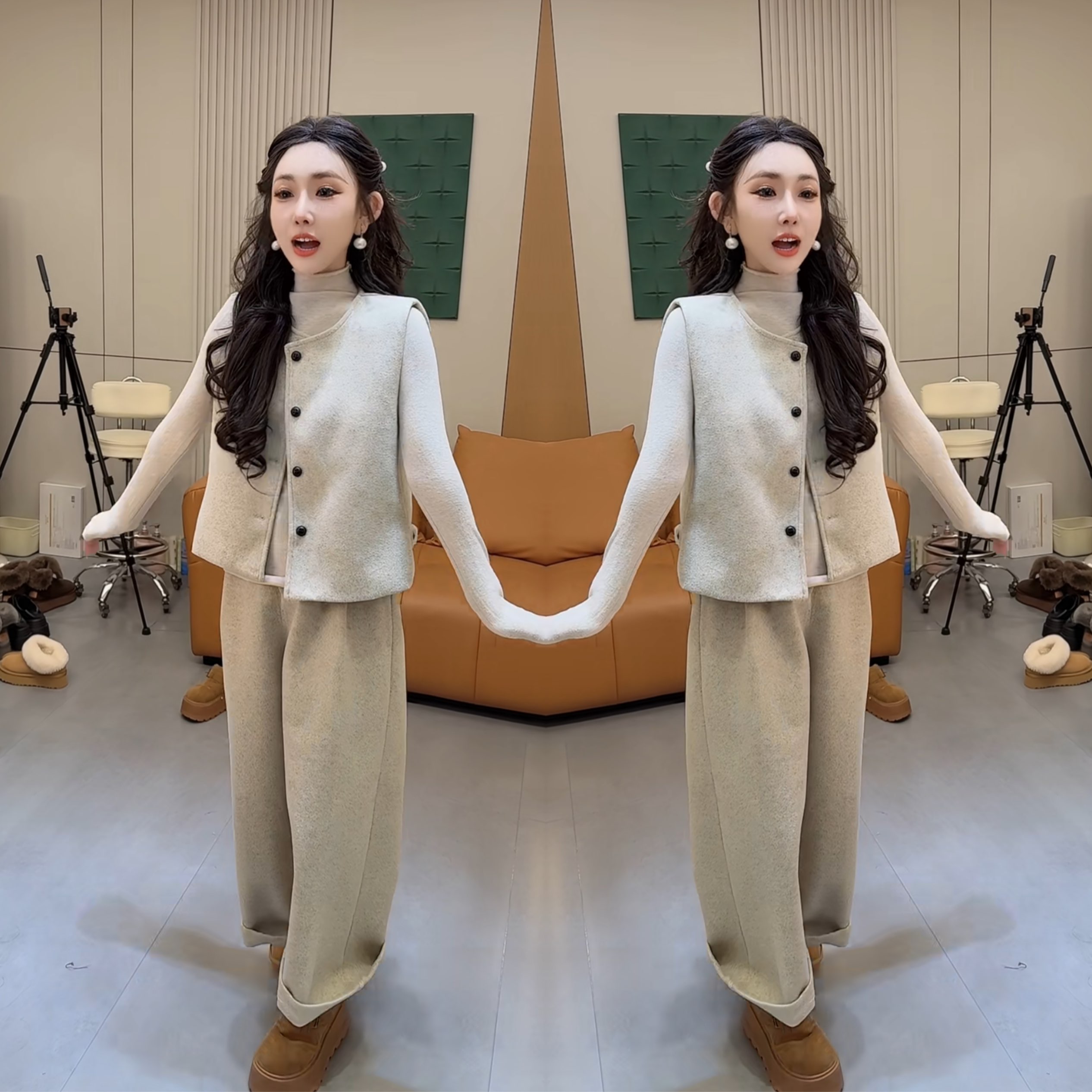 三件套打底衫搭配马甲搭配裤子