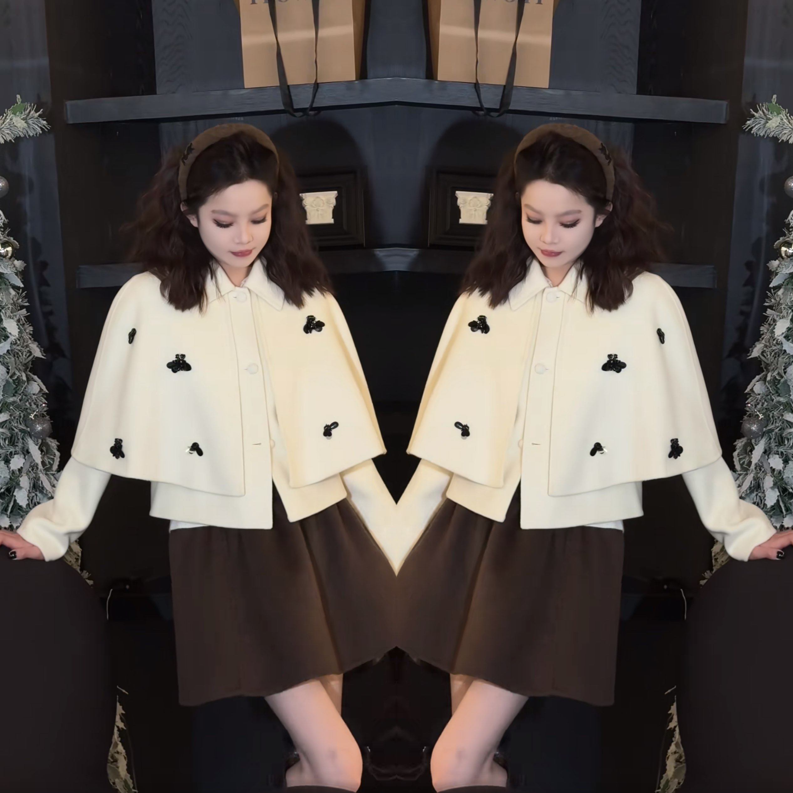 抖音炸街爆款女神范韩版轻奢气质减龄毛呢斗篷式短款百搭遮肉外套,女装/女士精品,上衣,淘宝优惠券,粉丝福利购,淘宝优惠卷