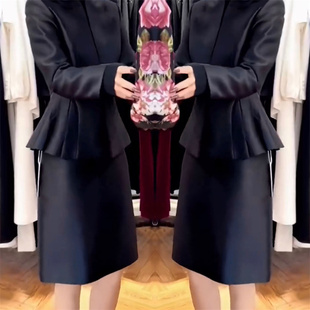 女神网红爆款套装2022年冬季新款洋气百搭荷叶边长袖上衣+半身裙