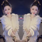 毛毛拼接长袖 抖音网红爆款 百搭遮肉外套 名媛气质法式 韩版 冬季 新款