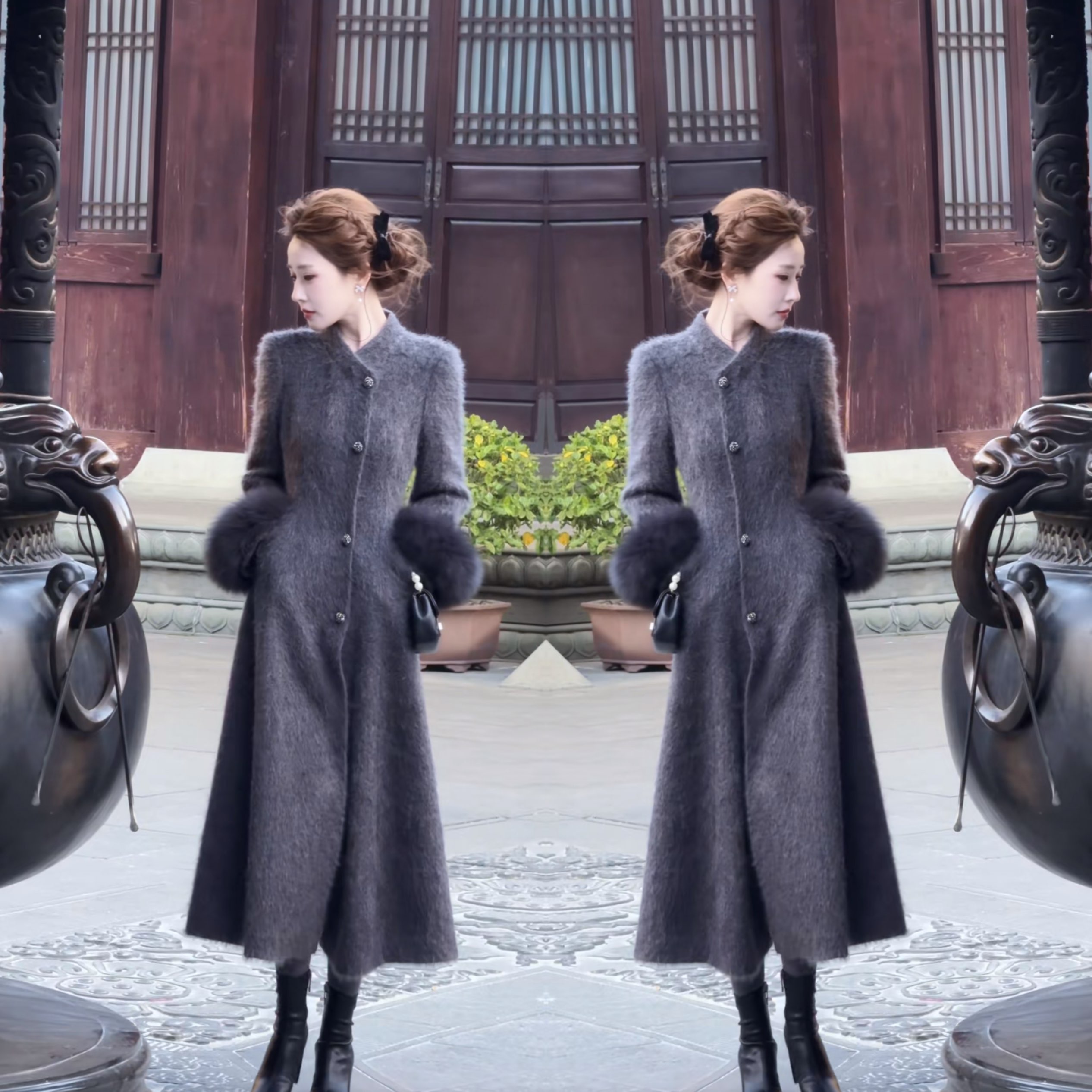 遮肉毛毛袖子韩版遮肉大衣外套