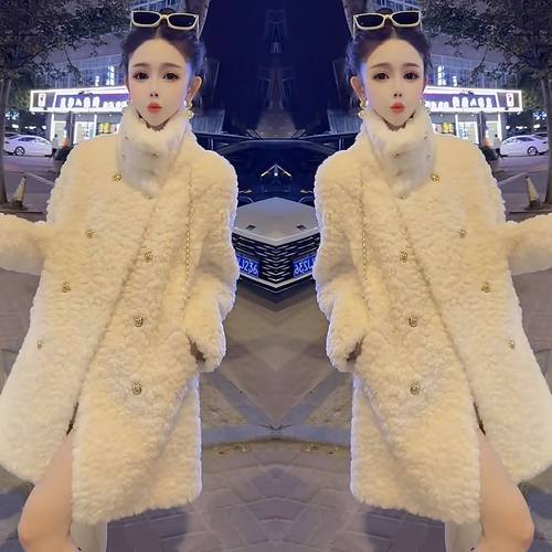 羊羔毛中长款立领保暖女显瘦外套