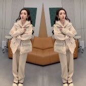 保暖气质女士三件套连帽卫衣马甲休闲裤 洋气简约韩版 新款 2025冬季