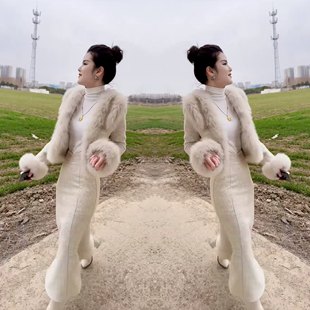 抖音网红爆款 裙外套裙子 轻奢女神范洋气减龄时髦气质毛毛拼接套装