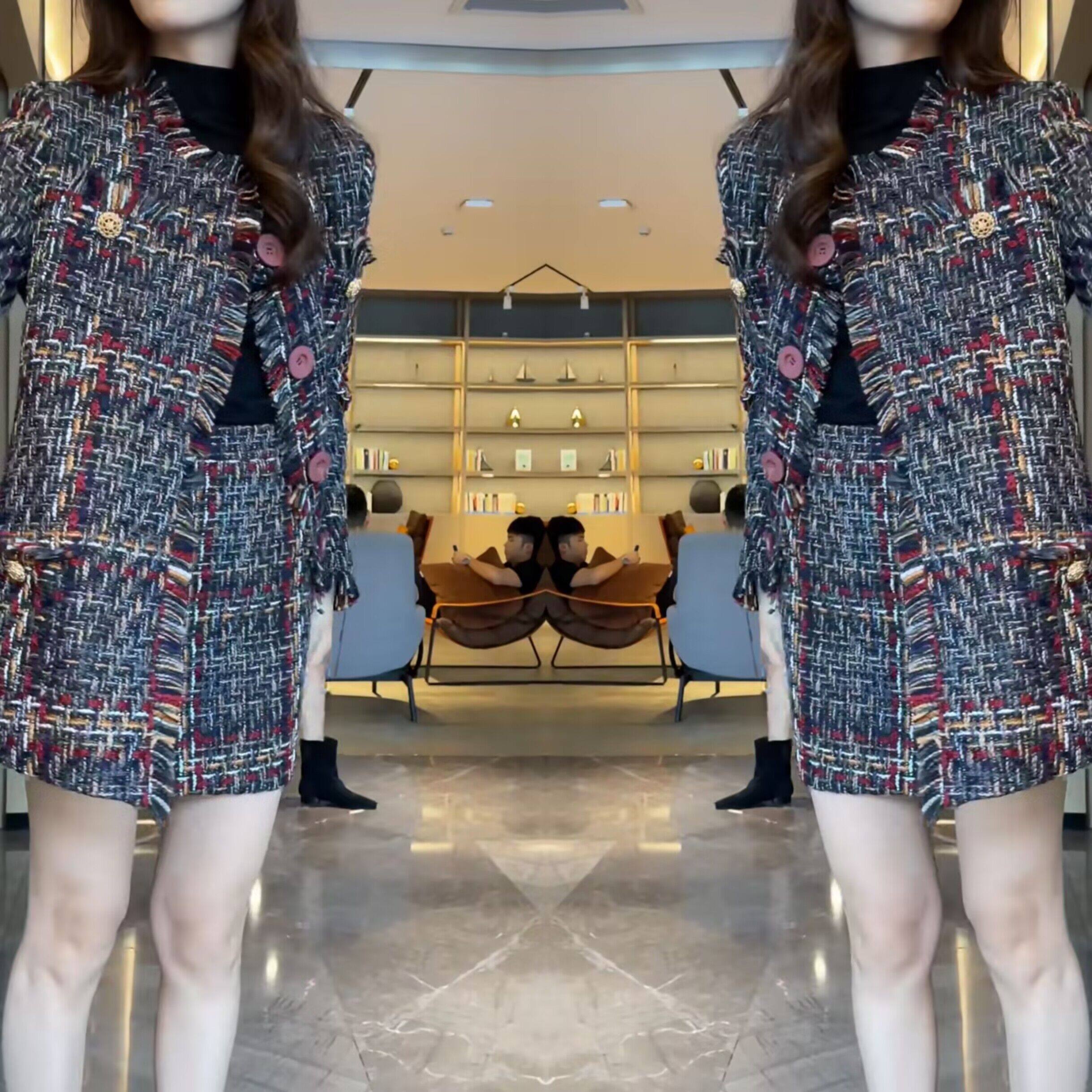 高级感套装裙2024秋冬新款撞色毛边设计感小香风单排扣外套半身裙,女装/女士精品,时尚套装,淘宝优惠券,粉丝福利购,淘宝优惠卷