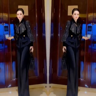 抖音网红爆款女装2024年春季新款气质时尚拼接款长袖上衣高腰裤子