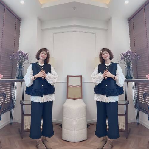 韩系大码衬衫搭配花边马甲阔腿裤