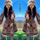 提花设计连衣裙 复古时髦收腰显瘦洋气贵气优雅女神范春款 韩版 法式