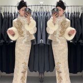 新中式 子外套搭配半身裙潮 复古优雅贵气时髦女神范重工提花毛毛袖