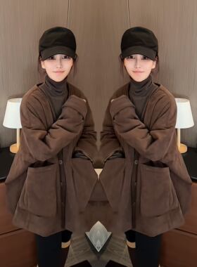 松弛感保暖宽松女中长款棉服外套