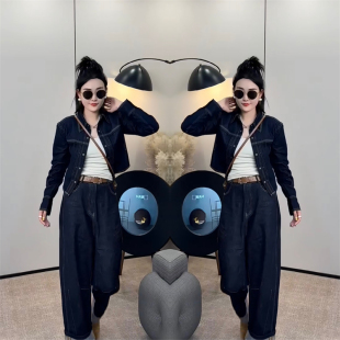 欧洲站网红百搭秋季潮流时尚休闲轻奢风女士牛仔套装上衣搭配裤子