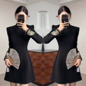 刺绣连衣裙女 显瘦高端贵气中长款 复古国风优雅时髦洋气新中式 修身