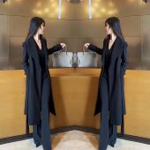 女装 纯色过膝外套高腰裤 2023年冬季 气质时尚 子 新款 名媛风网红爆款