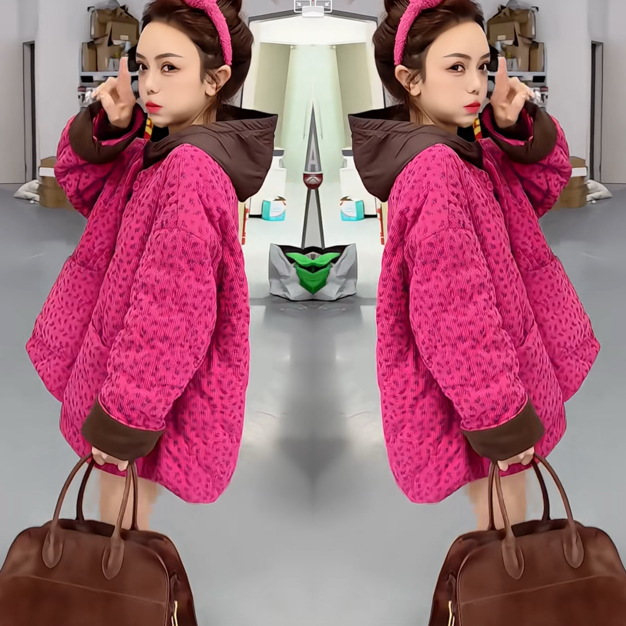 韩版宽松保暖碎花圆领女神范外套