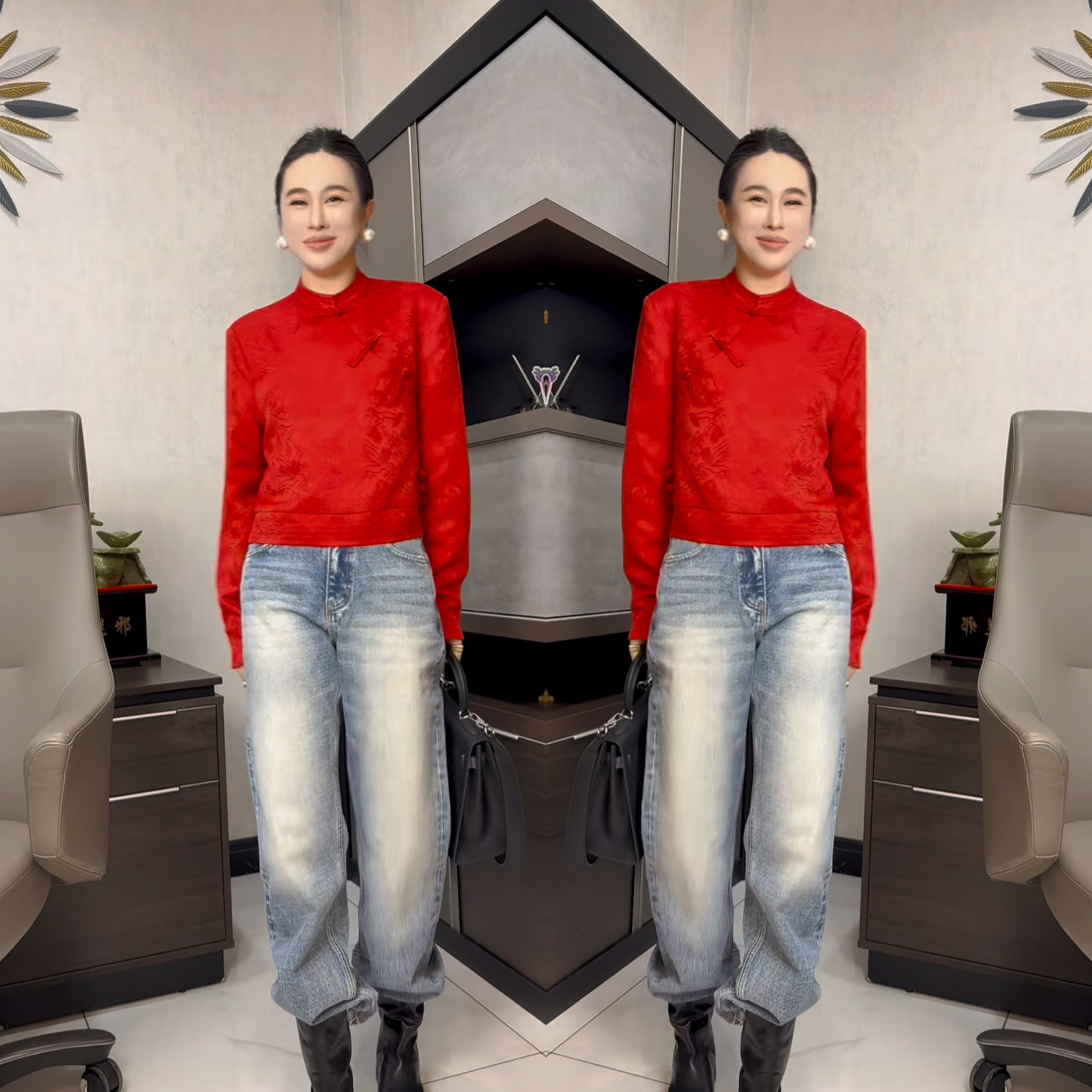 红色高级感复古国风洋气减龄时髦提花盘扣短款长袖百搭女士打底衫,女装/女士精品,上衣,淘宝优惠券,粉丝福利购,淘宝优惠卷