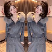 卫衣外套阔腿裤 韩版 新款 高级感满天星毛毛领短款 轻奢女装 时髦冬季