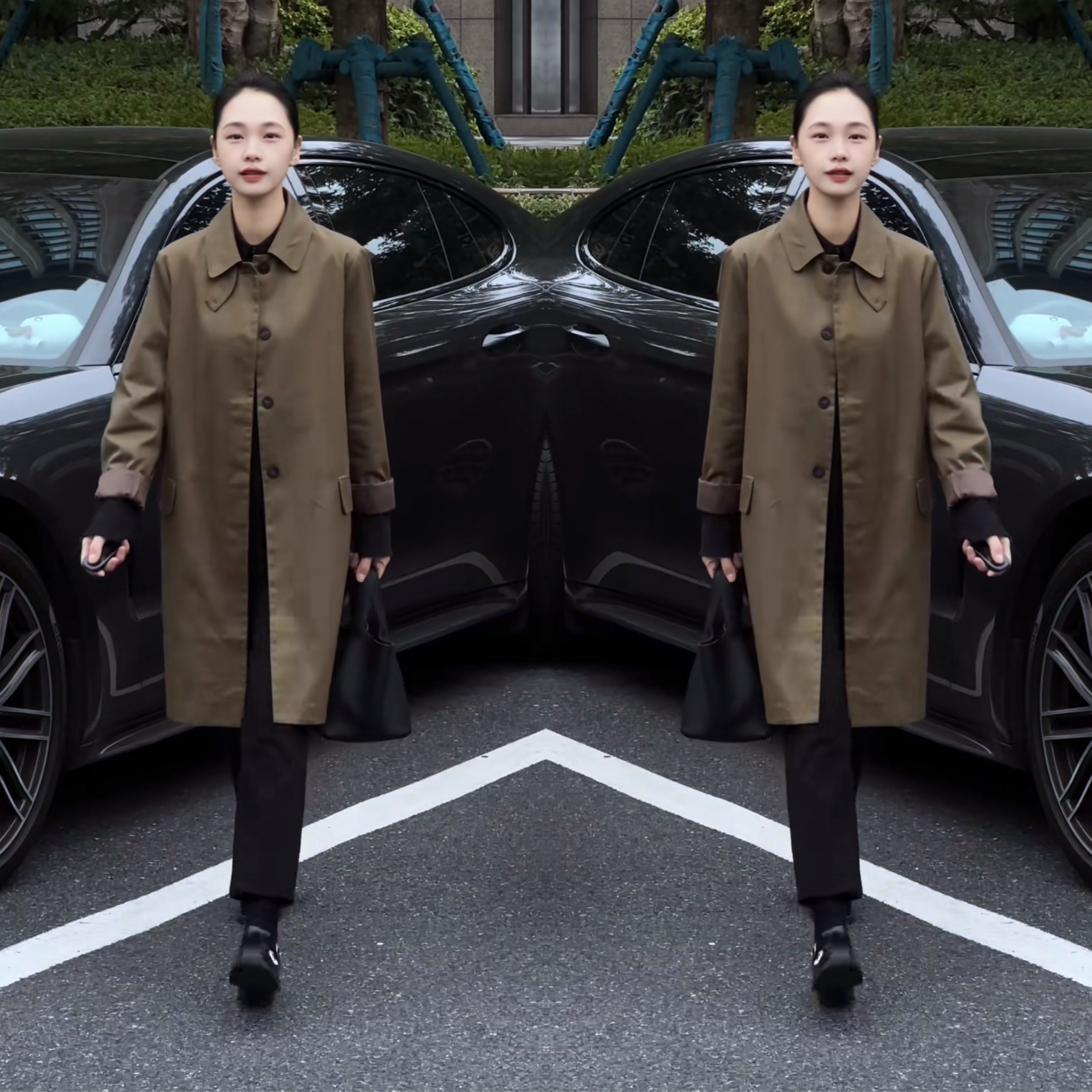 法式单排扣显瘦百搭女士风衣外套