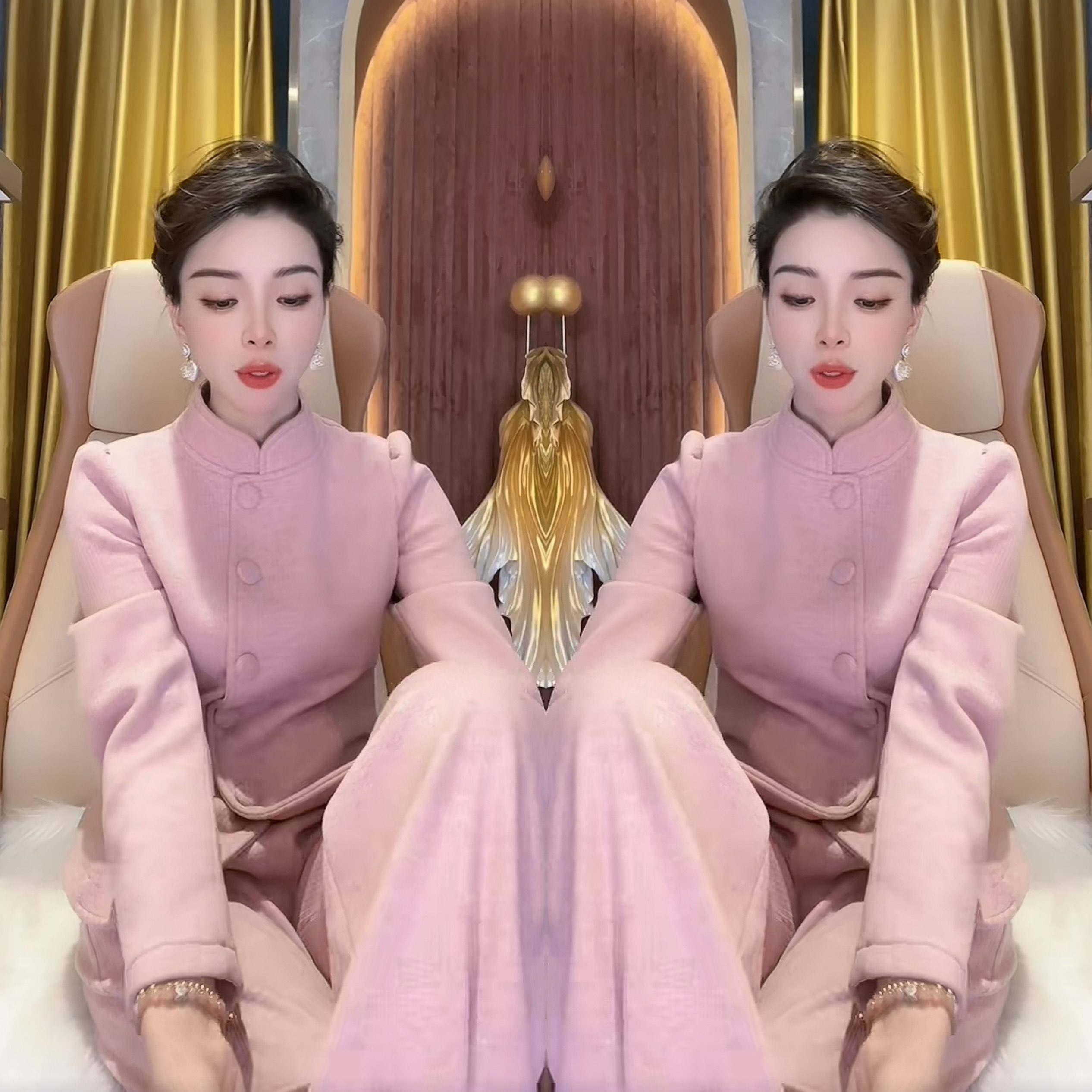 纯色长袖修身两件套上衣搭配裤子
