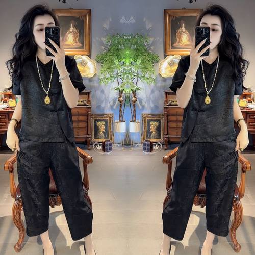 减龄时髦提花两件套上衣搭配裤子