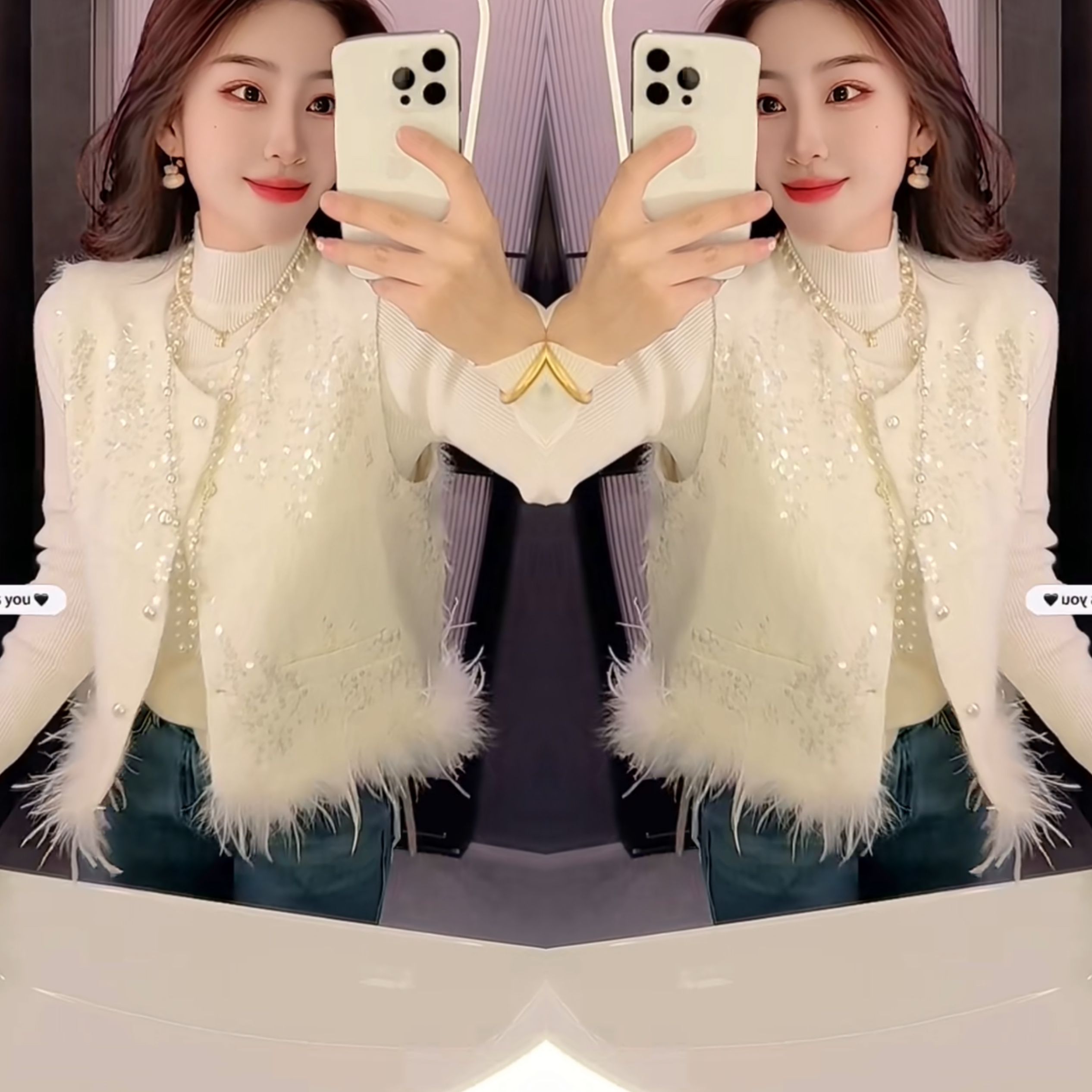 无袖亮片设计韩版女士百搭马甲