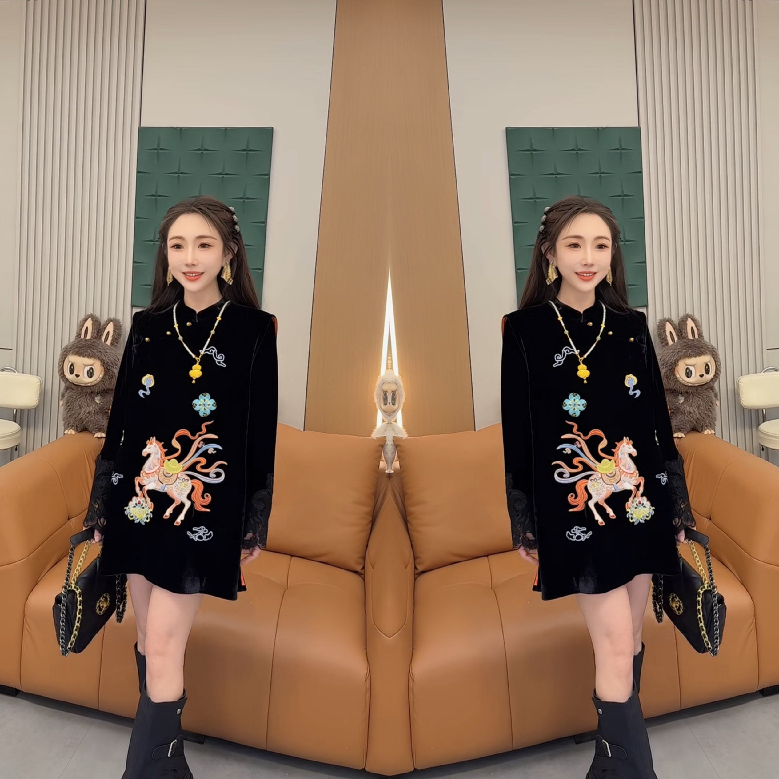 新中式欧货网红爆款洋气减龄时髦春季复古刺绣丝绒修身女士连衣裙,女装/女士精品,民族服装/舞台装,淘宝优惠券,粉丝福利购,淘宝优惠卷