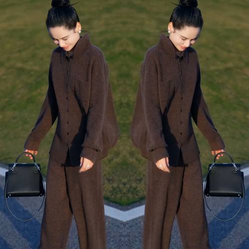 宽松简约休闲套装单排扣上衣长裤