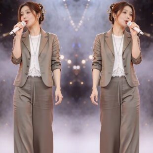 设计感外套阔腿裤 洋气减龄宽松通勤显瘦西装 新款 休闲风一整套爆款