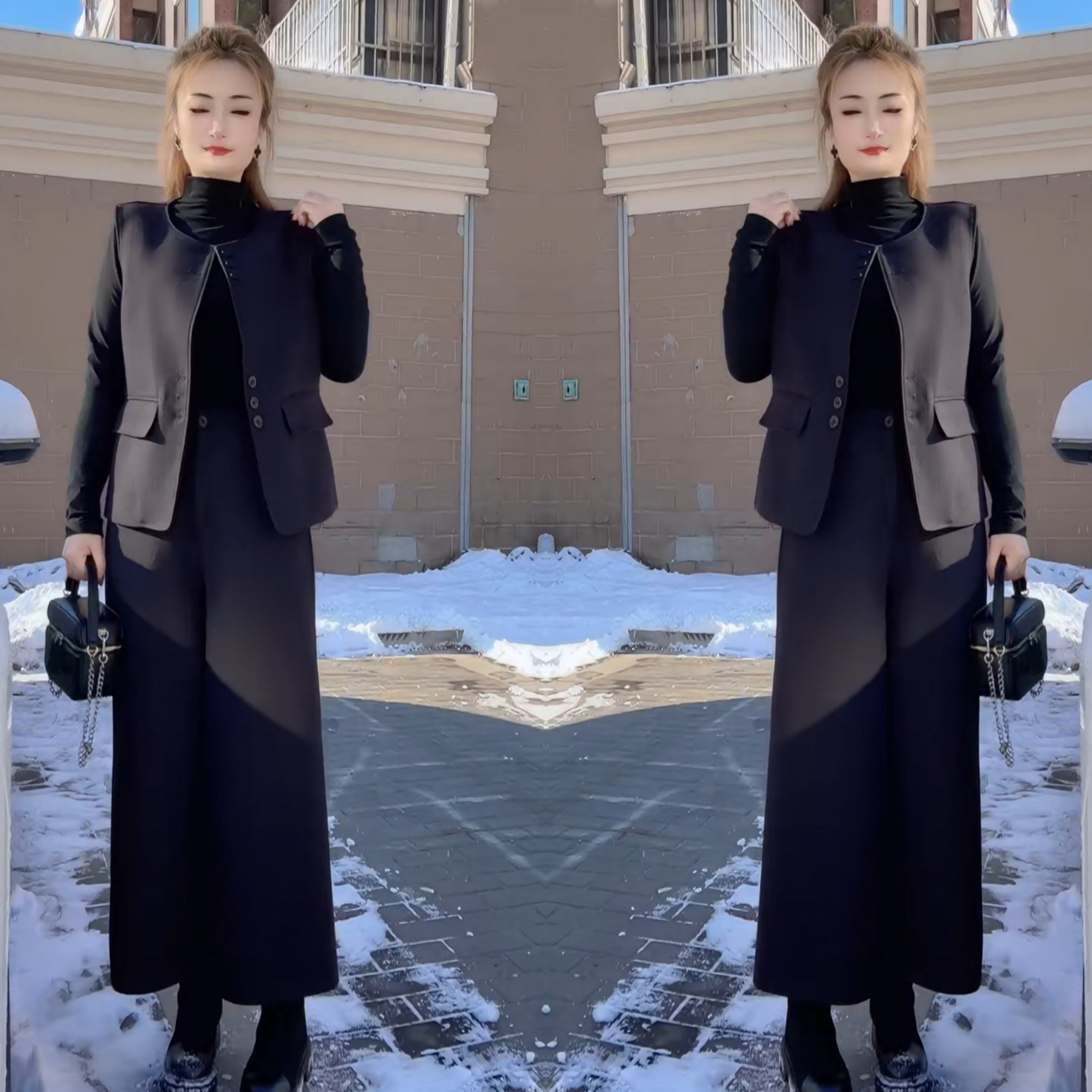 炸街爆款简约休闲时髦气质高级洋气毛呢显瘦三件套打底衫马甲裤子,女装/女士精品,上衣,淘宝优惠券,粉丝福利购,淘宝优惠卷