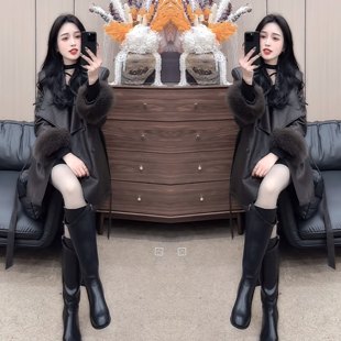 百搭显瘦女士外套 洋气翻领皮衣设计毛毛袖 欧洲站轻奢2025冬季 时尚