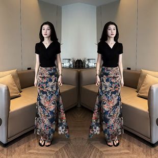 T恤打底衫 女神范炸街爆款 洋气减龄黑色短袖 夏季 搭配印花裙子 新款