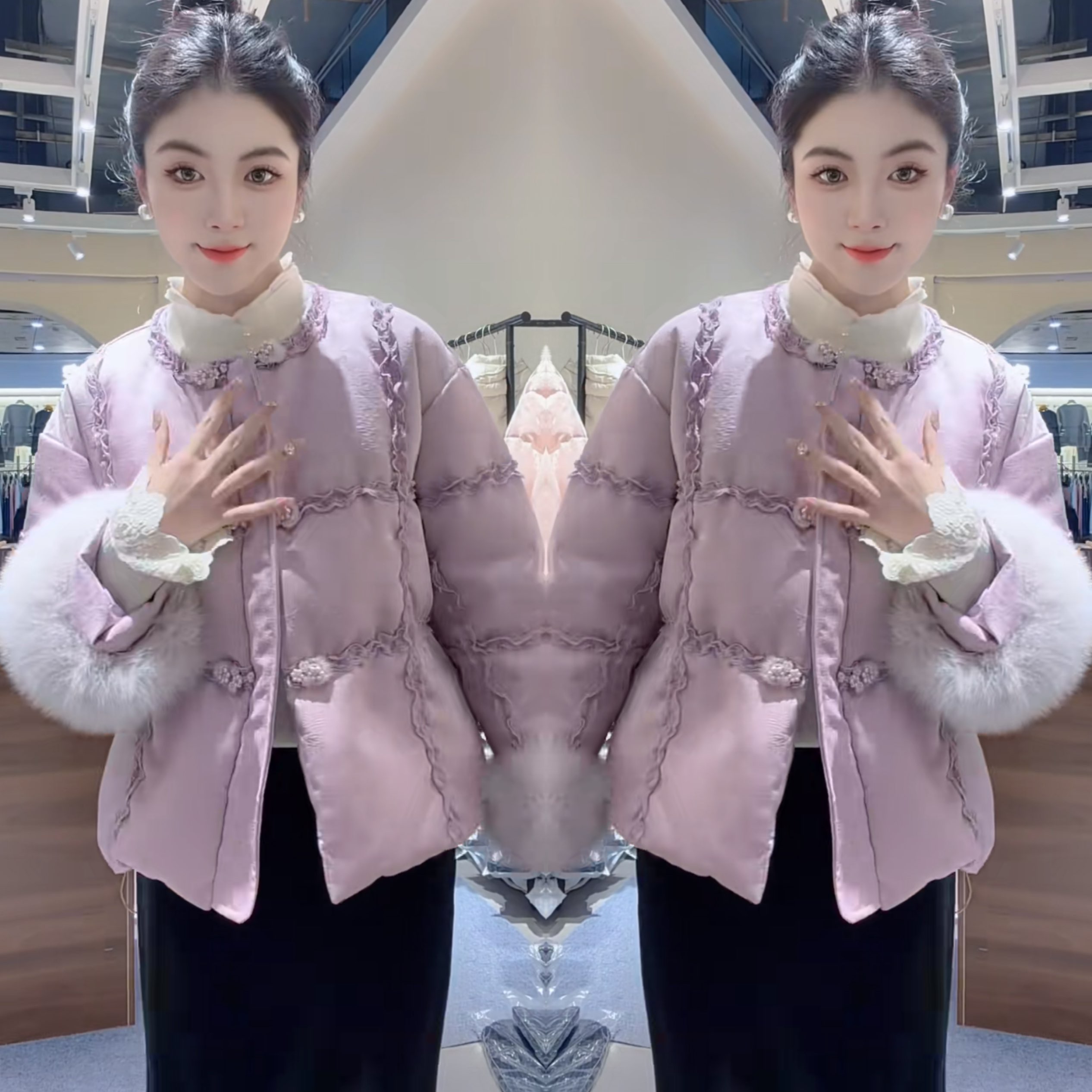 毛毛袖冬季新款百搭女士棉服外套