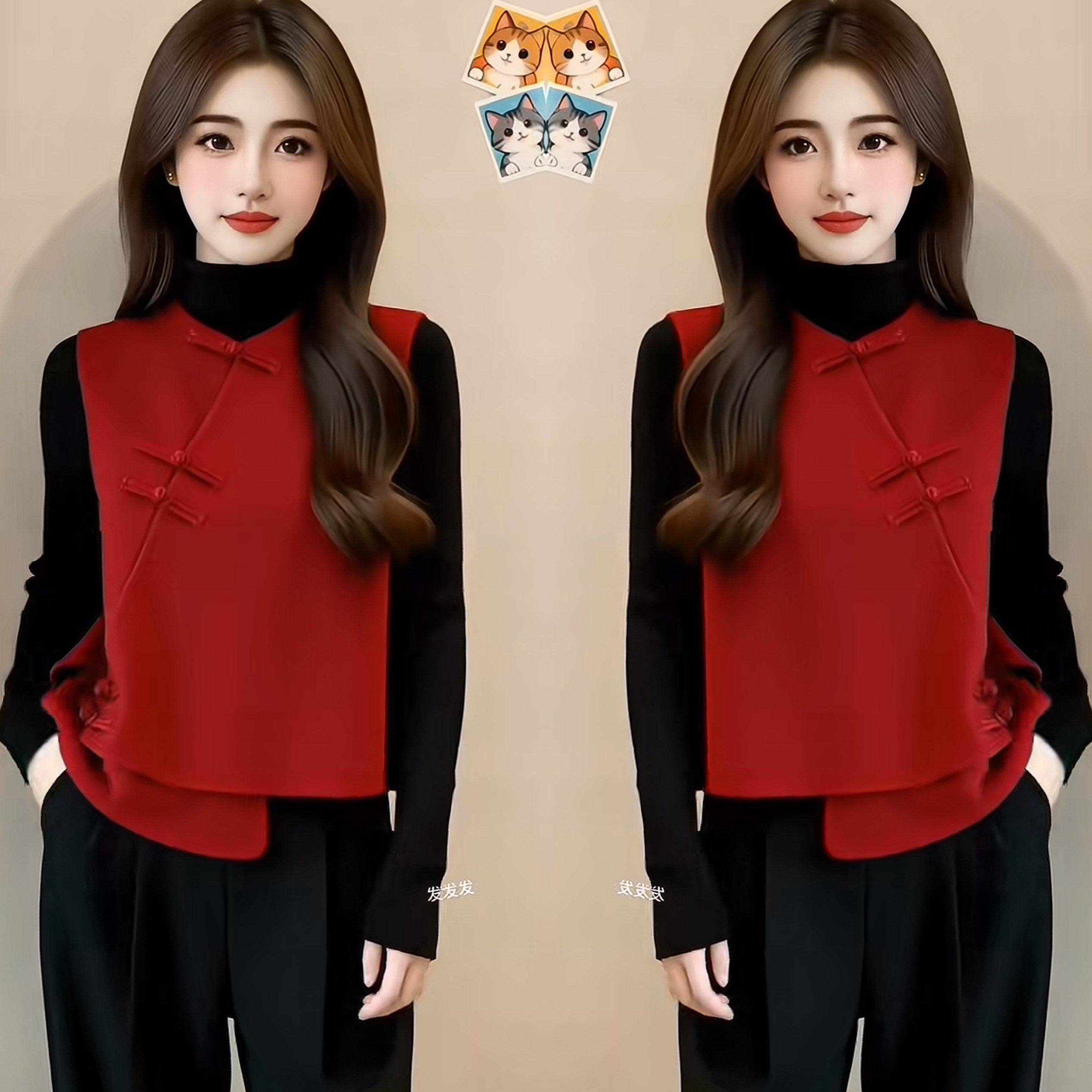 欧货网红爆款高级感洋气红色复古新中式减龄呢子无袖百搭优雅马甲,女装/女士精品,上衣,淘宝优惠券,粉丝福利购,淘宝优惠卷