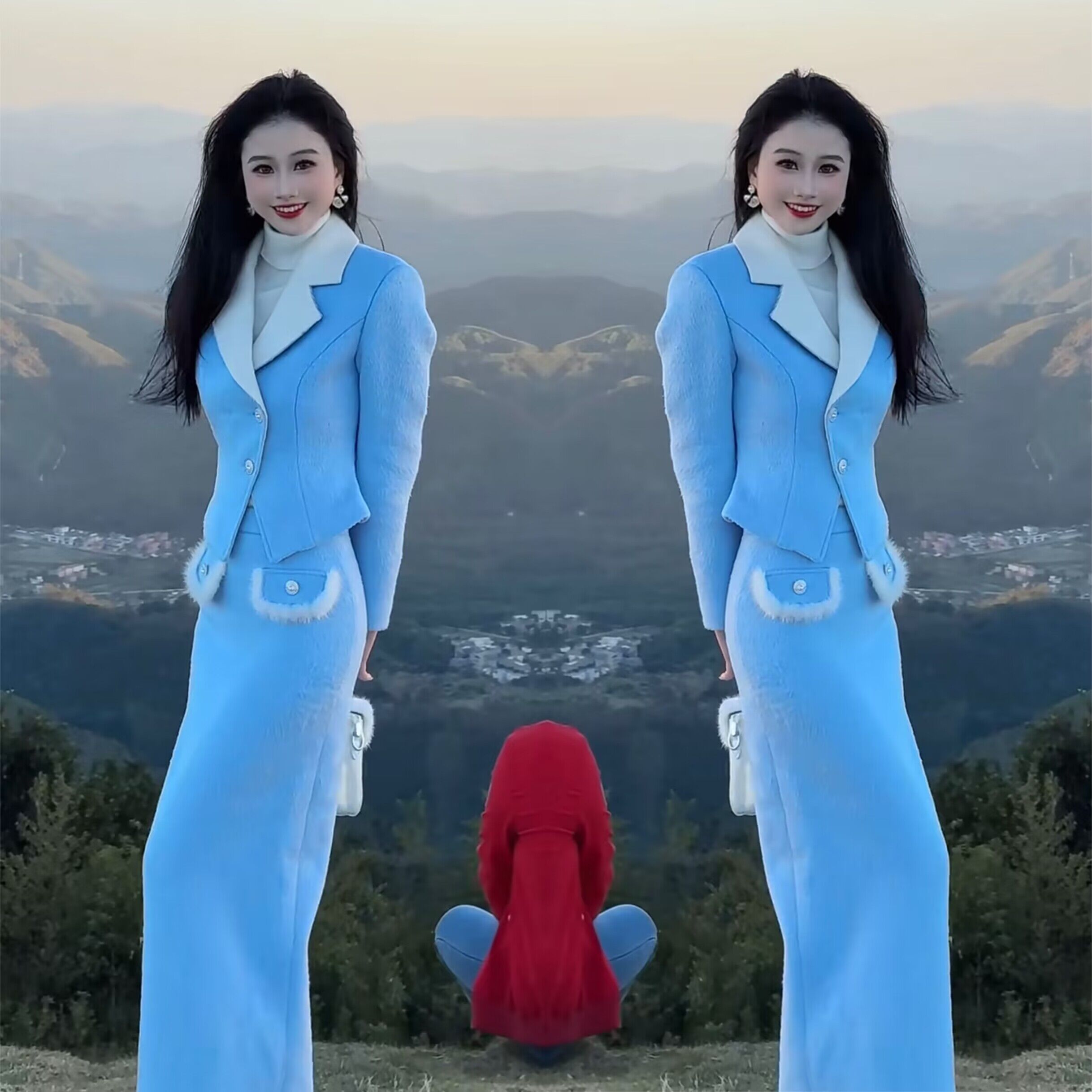 高端气质时尚纽扣长袖上衣裙子