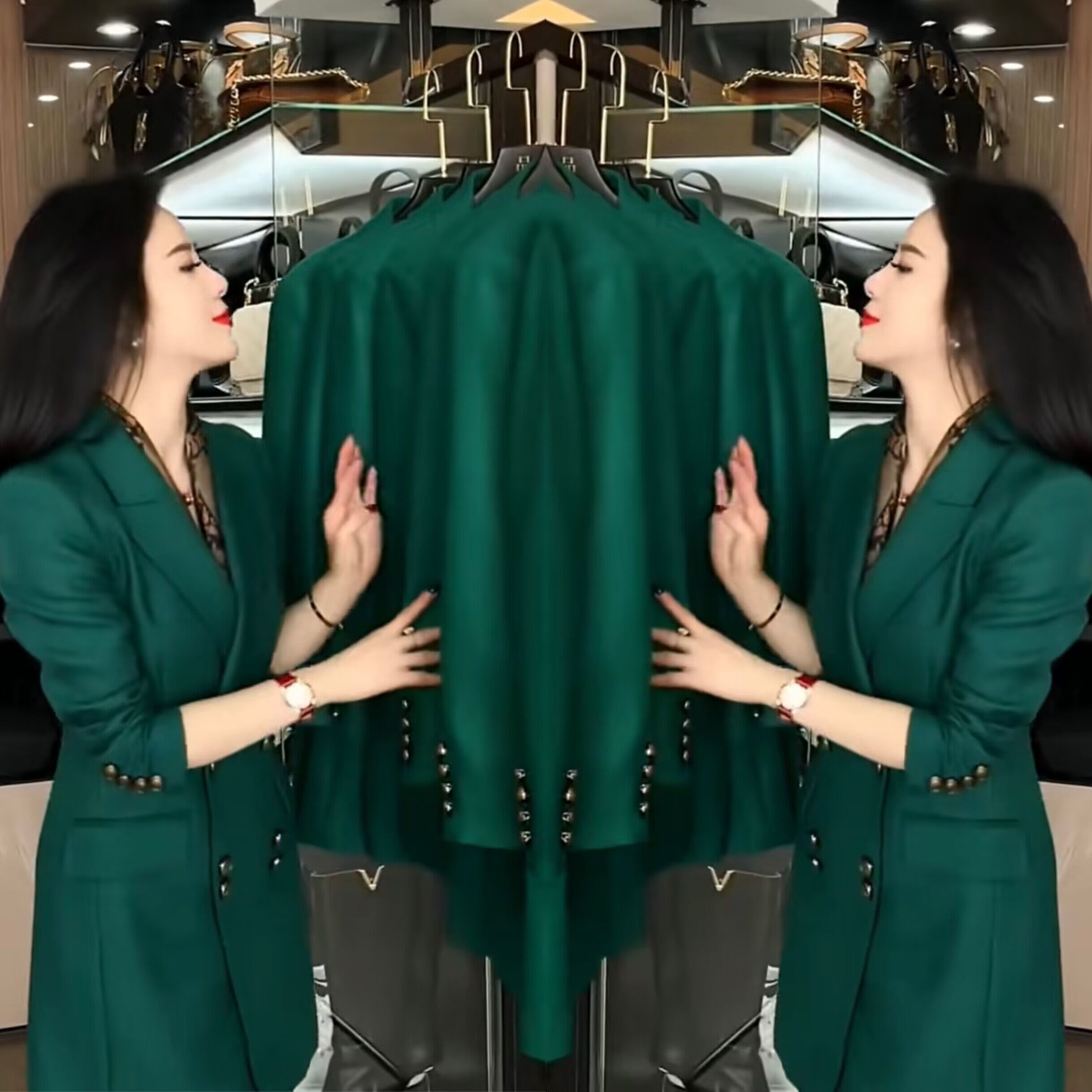 时尚收腰长袖西服领连衣裙女